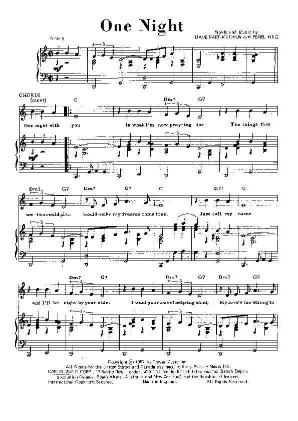 télécharger la partition d'accordéon One night (Chant : Elvis Presley) (Slow Rock) au format PDF
