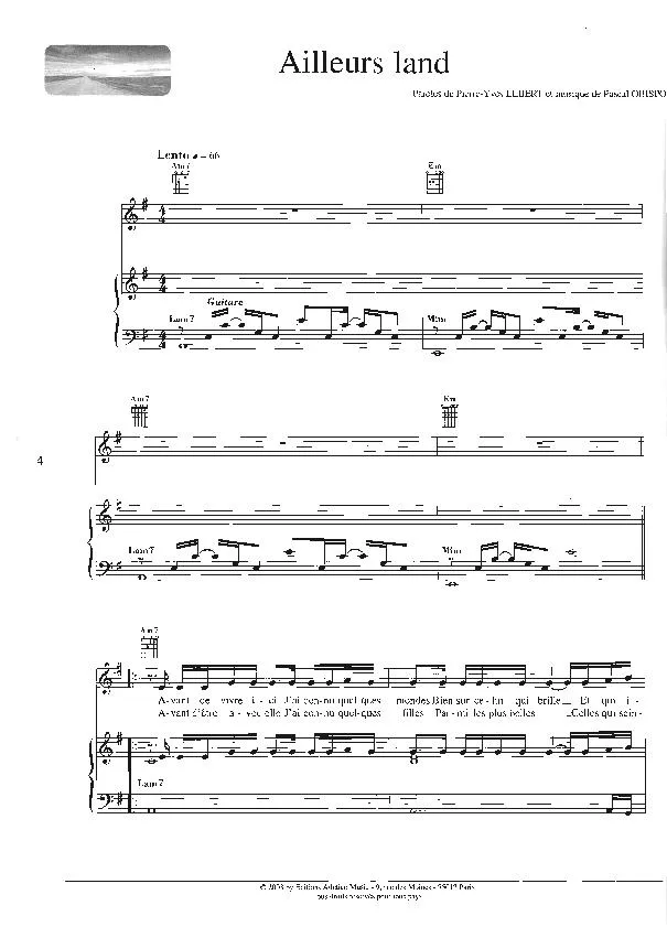 télécharger la partition d'accordéon Ailleurs land (Chant : Florent Pagny) (Slow) au format PDF
