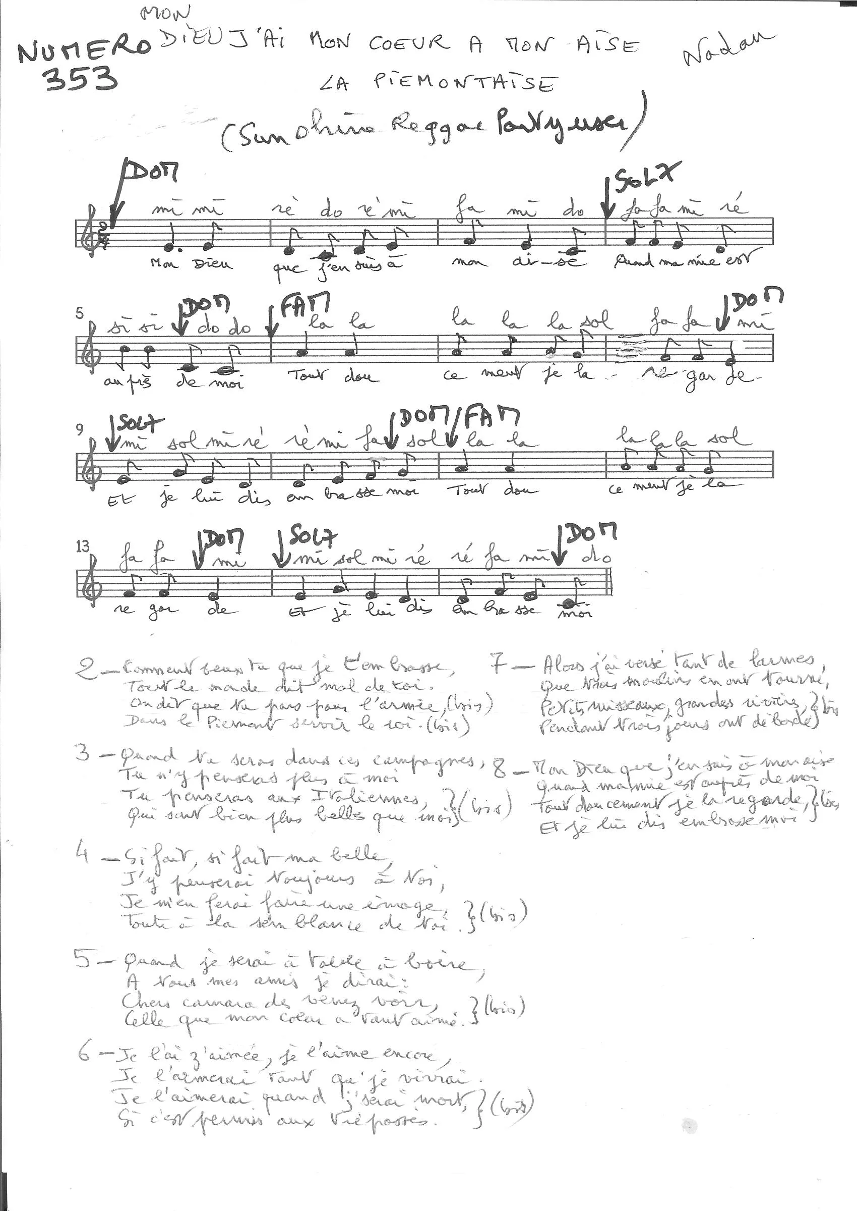 télécharger la partition d'accordéon Mon Dieu que j'en suis à mon aise (Chant : Nadau) (Relevé) au format PDF