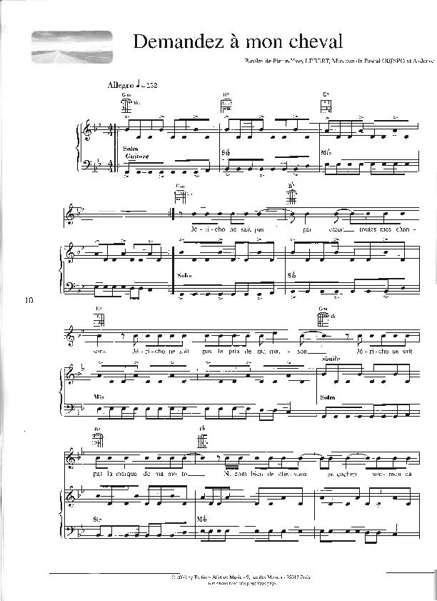 télécharger la partition d'accordéon Demandez à mon cheval (Chant : Florent Pagny) (Disco Rock) au format PDF