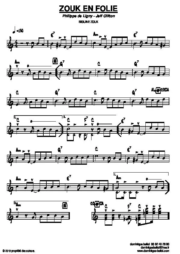télécharger la partition d'accordéon Zouk en folie (Biguine Zouk) au format PDF