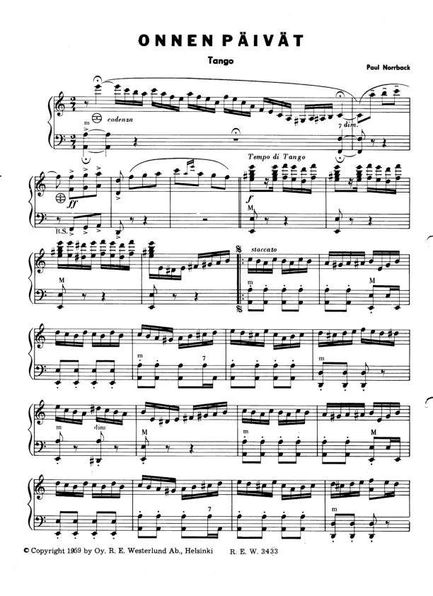 télécharger la partition d'accordéon Onnen Päivät (Tango) au format PDF