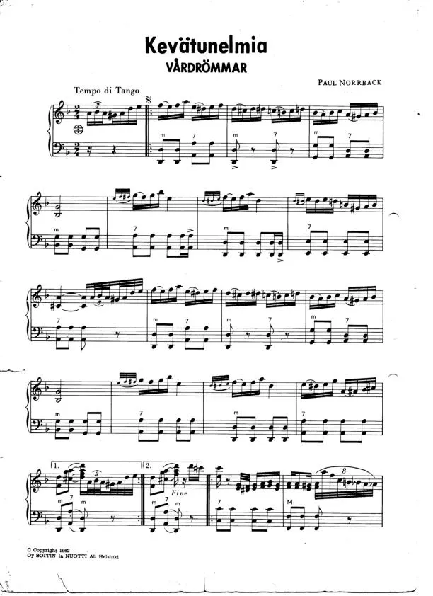 télécharger la partition d'accordéon Kevätunelmia (Vårdrömmar) (Tango) au format PDF