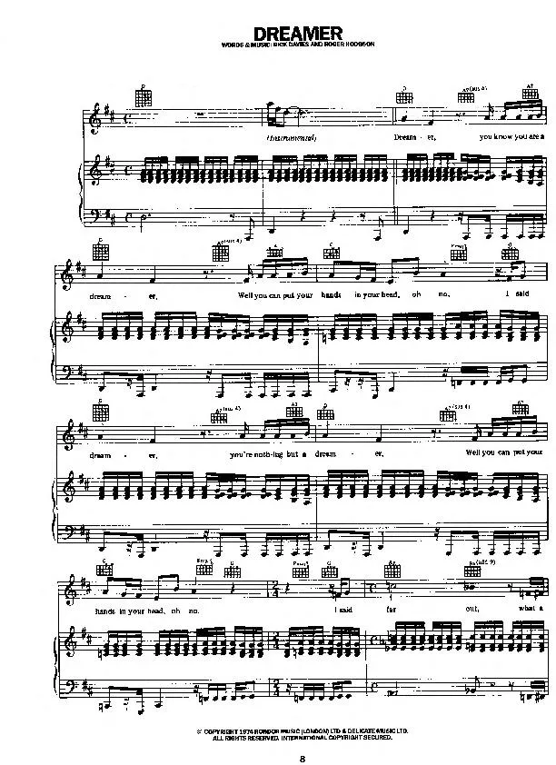 télécharger la partition d'accordéon Dreamer (Interprètes : Supertramp) (Disco Rock) au format PDF