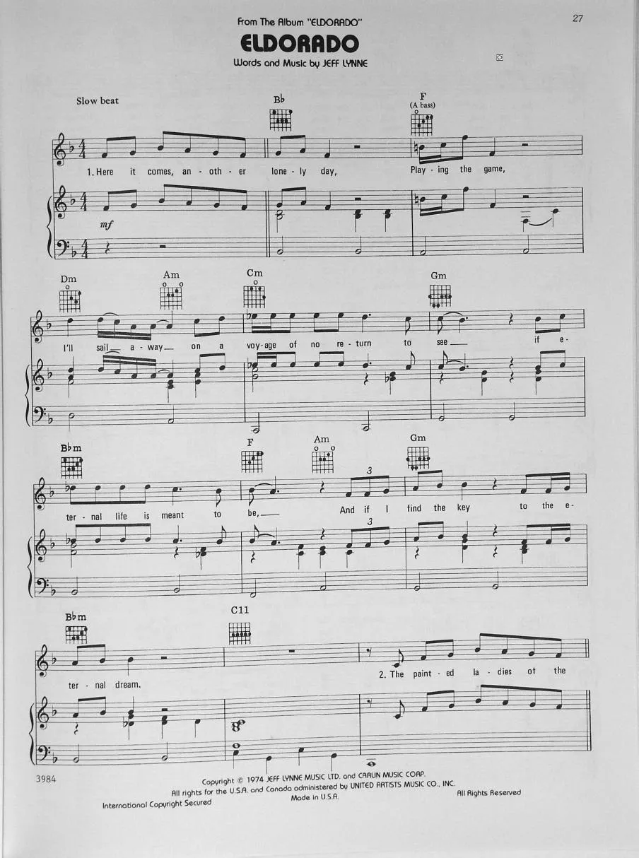 télécharger la partition d'accordéon Eldorado (Interprètes : Electric Light Orchestra) (Slow) au format PDF