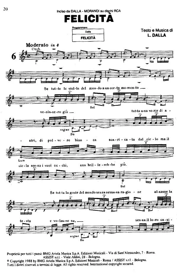 télécharger la partition d'accordéon Felicità (Chant : Lucio Dalla & Gianni Morandi) (Slow) au format PDF