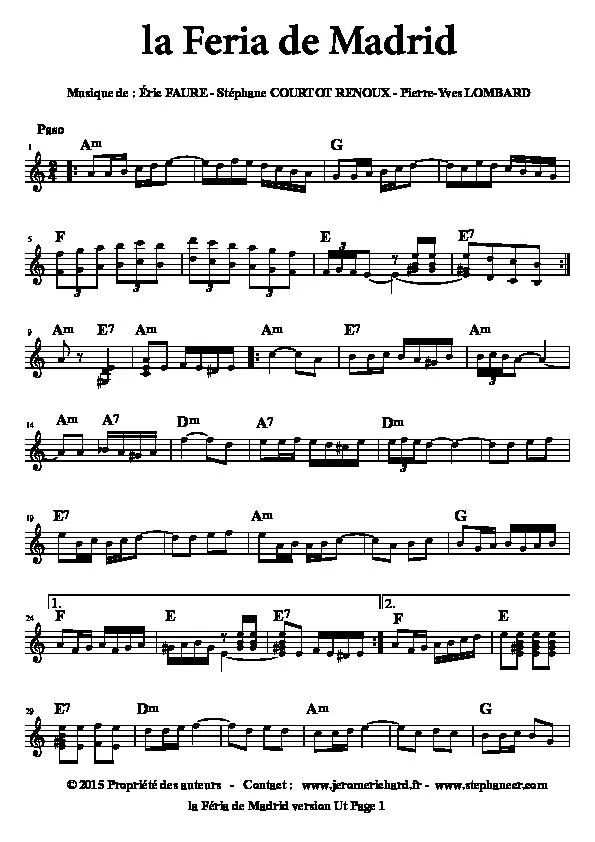 télécharger la partition d'accordéon La Féria de Madrid (Paso Doble) au format PDF