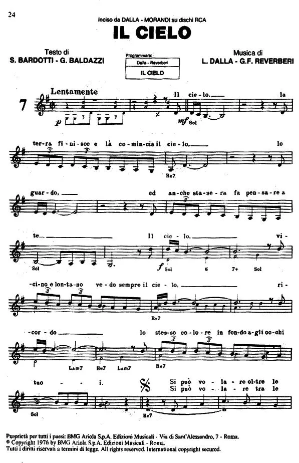 télécharger la partition d'accordéon Il cielo (Chant : Lucio Dalla & Gianni Morandi) (Slow) au format PDF