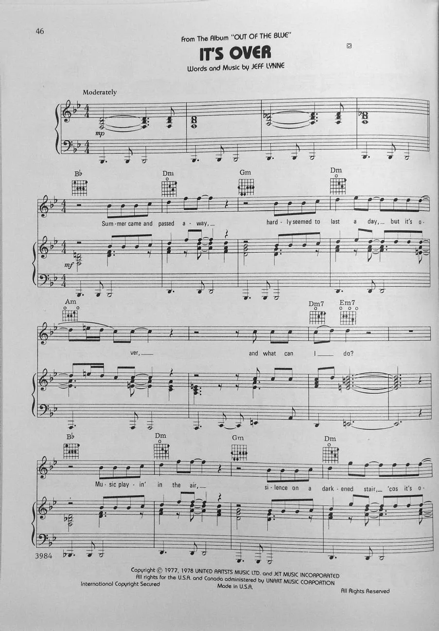 télécharger la partition d'accordéon It's over (Interprètes : Electric Light Orchestra) (Rumba) au format PDF