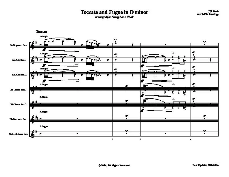 télécharger la partition d'accordéon Toccata and Fugue in D minor /arranged (Arrangement :  Eddie Jennings for Saxophone Choir) au format PDF