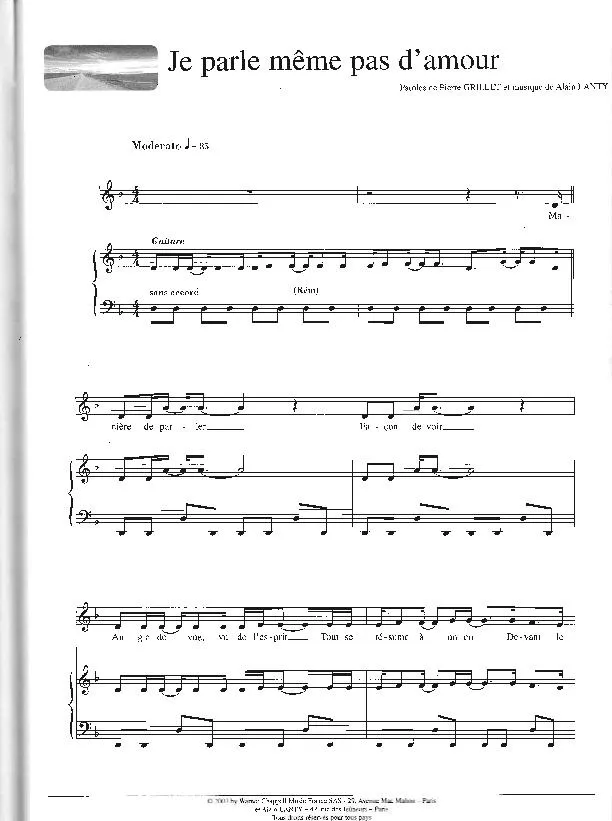 télécharger la partition d'accordéon Je parle même pas d'amour (Chant : Florent Pagny) (Slow) au format PDF