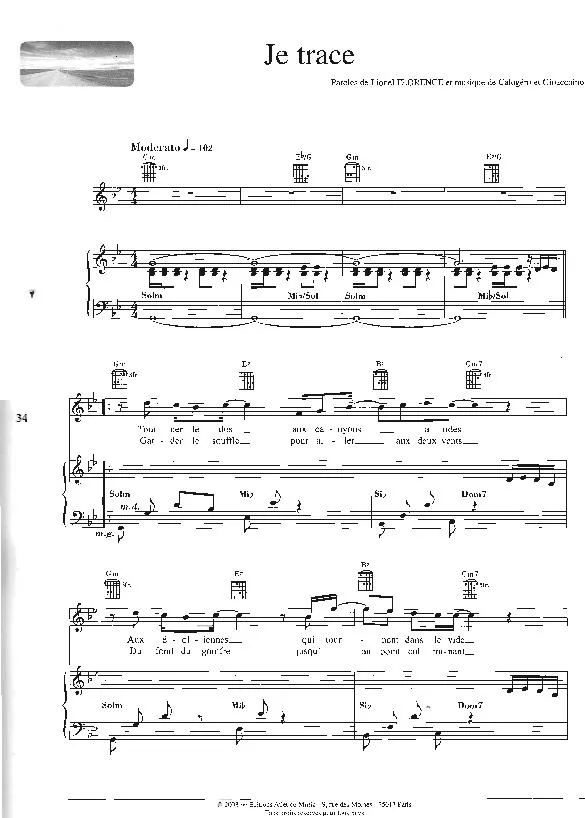 télécharger la partition d'accordéon Je trace (Chant : Florent Pagny) (Soul Rock) au format PDF