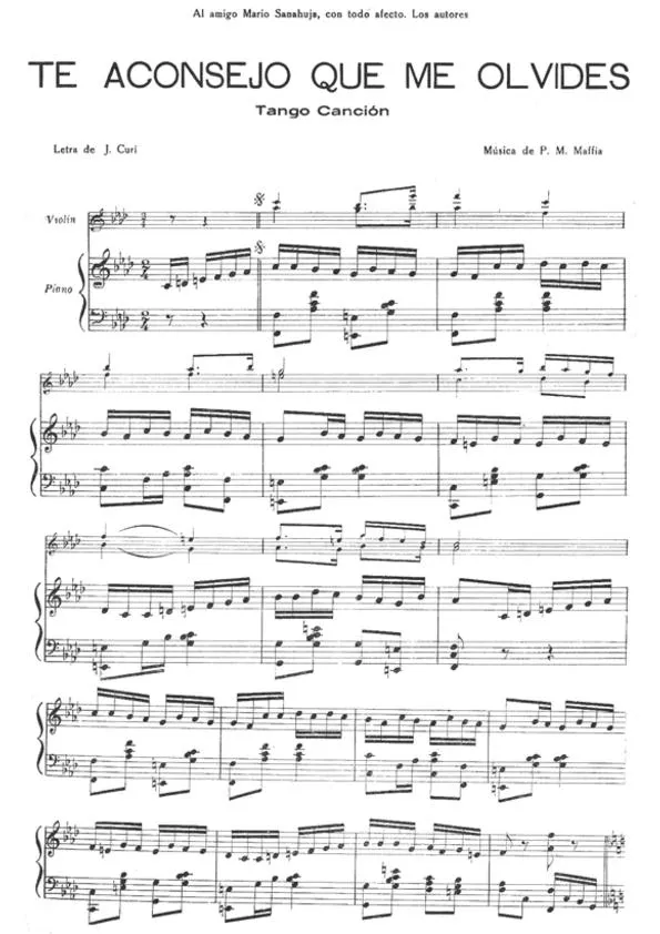 télécharger la partition d'accordéon Te aconsejo que me olvides (Tango Canción) (Piano) au format PDF