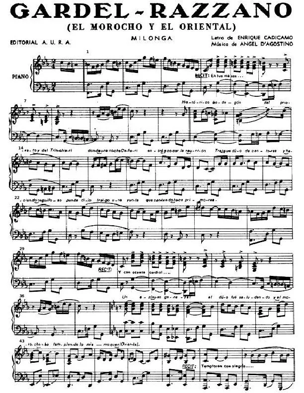 télécharger la partition d'accordéon Gardel Razzano (El Morocho Y El Oriental) (Tango Milonga) (Piano) au format PDF