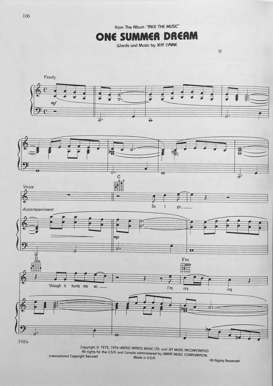 télécharger la partition d'accordéon One summer dream (Interprètes : Electric Light Orchestra) (Slow) au format PDF