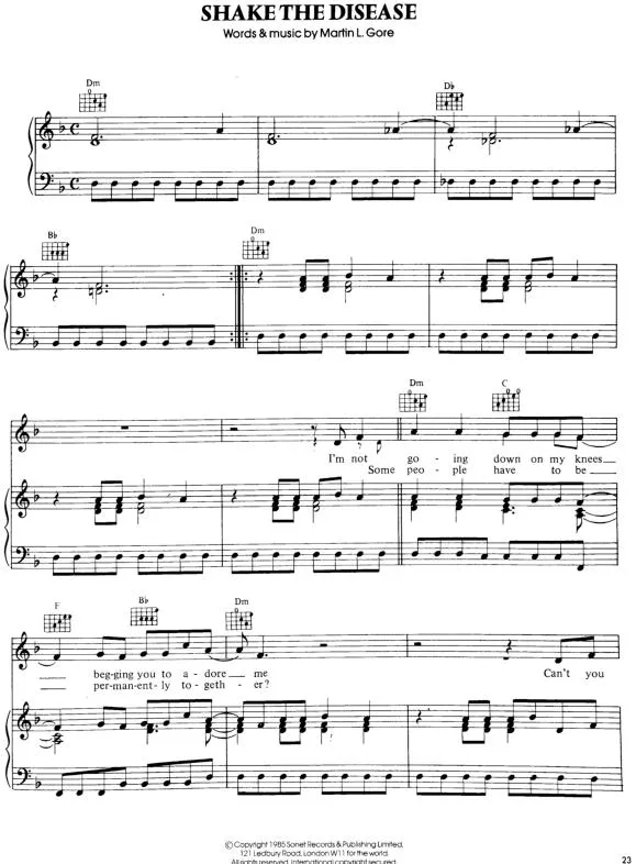 télécharger la partition d'accordéon Shake the disease (Interprètes : Dépêche Mode) (Disco Rock) au format PDF