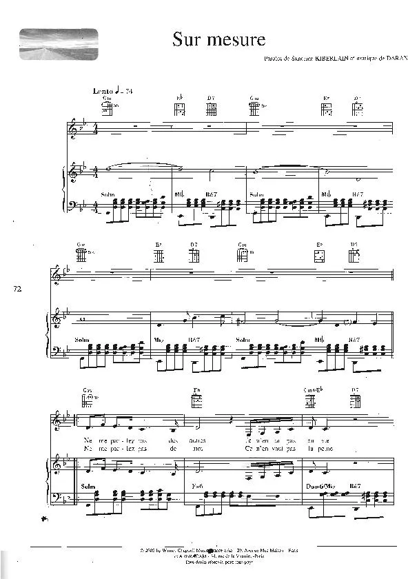 télécharger la partition d'accordéon Sur mesure (Chant : Florent Pagny) (Slow) au format PDF
