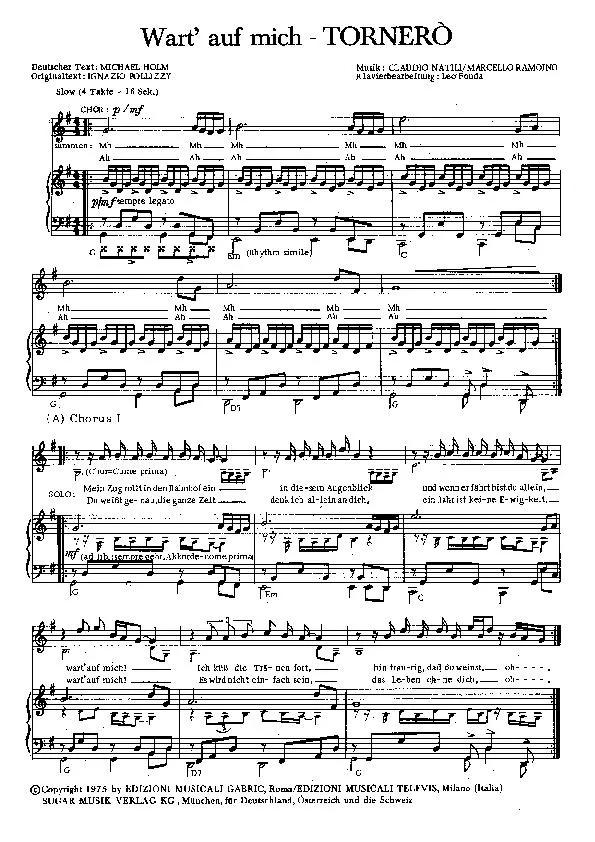 télécharger la partition d'accordéon Wart' auf mich / Tornerò / I Santo California (Arrangement : Leo Fonda) au format PDF