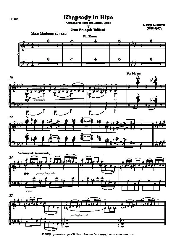 télécharger la partition d'accordéon Rhapsody in Blue (Arranged for Piano and Brass Quintet : Jean-François Taillard) au format PDF