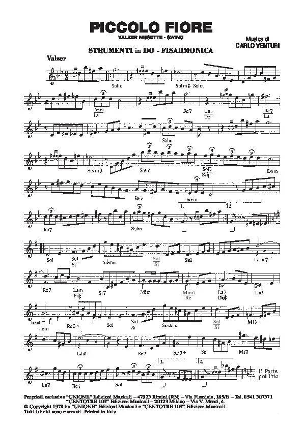 télécharger la partition d'accordéon Piccolo Fiore (Valse Musette-Swing) au format PDF