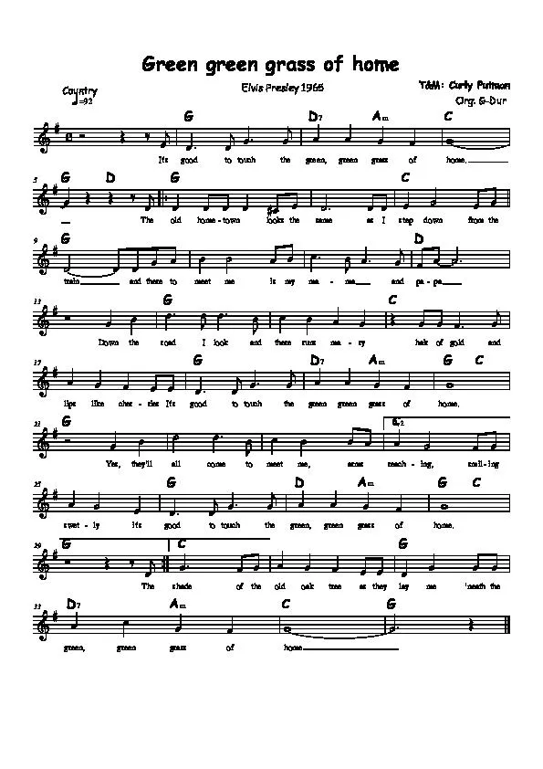 télécharger la partition d'accordéon Green Green Grass (Chant : Elvis Presley / 1965) au format PDF