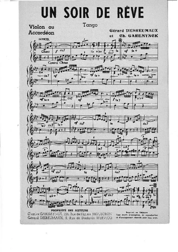 télécharger la partition d'accordéon Un soir de rêve (Tango) au format PDF