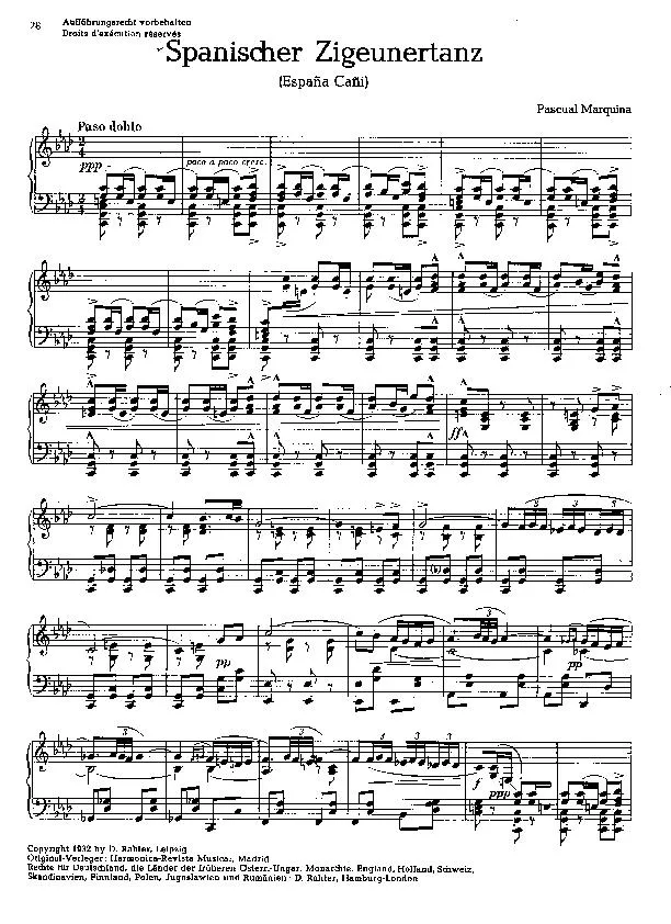 télécharger la partition d'accordéon Spanischer Zigeunertanz / España Cañi (Paso Doble) (Piano) au format PDF