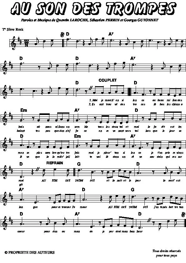 télécharger la partition d'accordéon Au son des trompes (Slow Rock) au format PDF