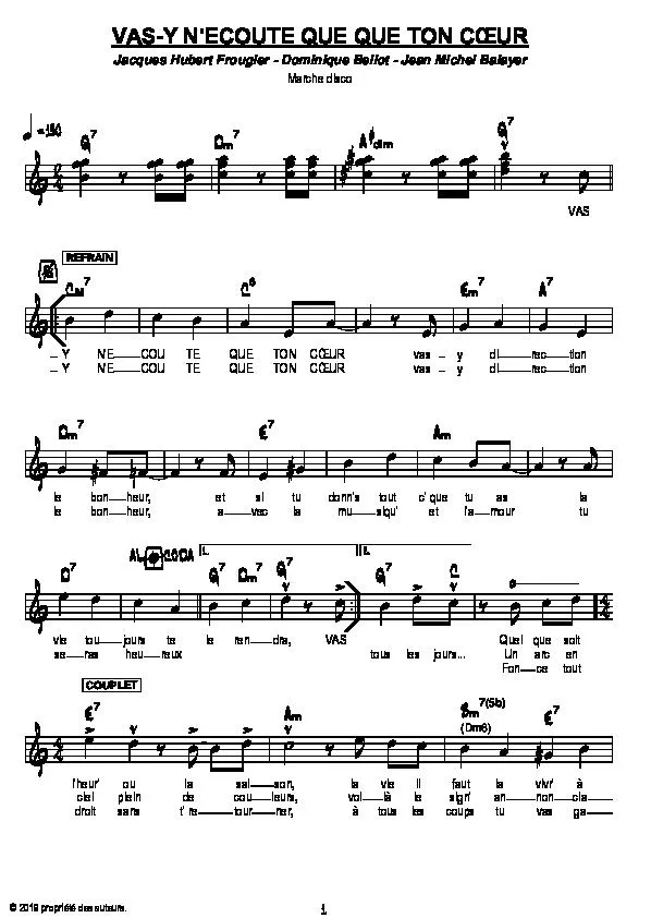 télécharger la partition d'accordéon Vas-y n'écoute que ton coeur (Marche Disco) au format PDF