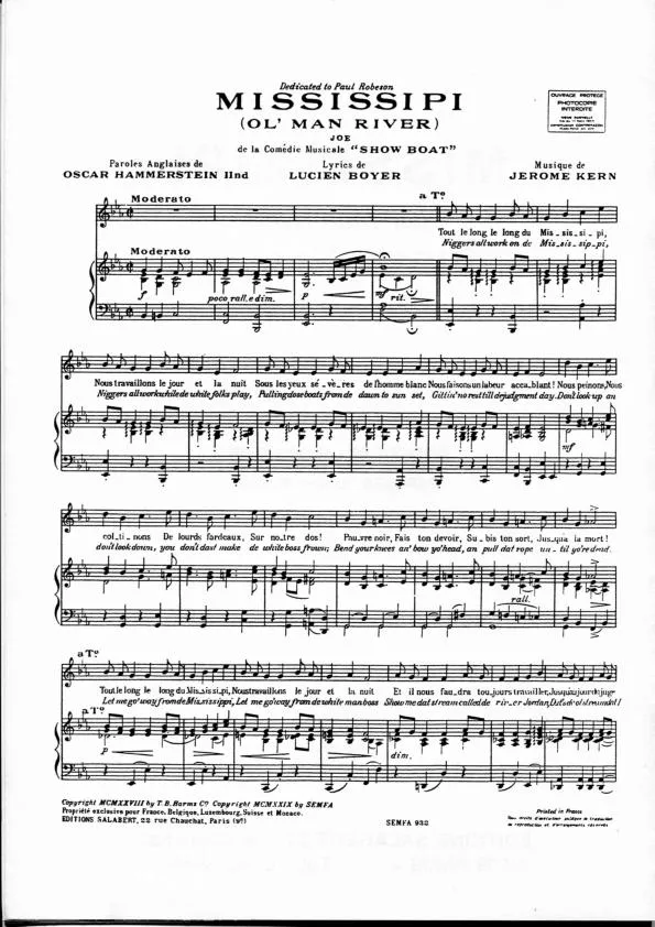 télécharger la partition d'accordéon Mississipi (Ol' man river) (De la Comédie Musicale : Show Boat) au format PDF