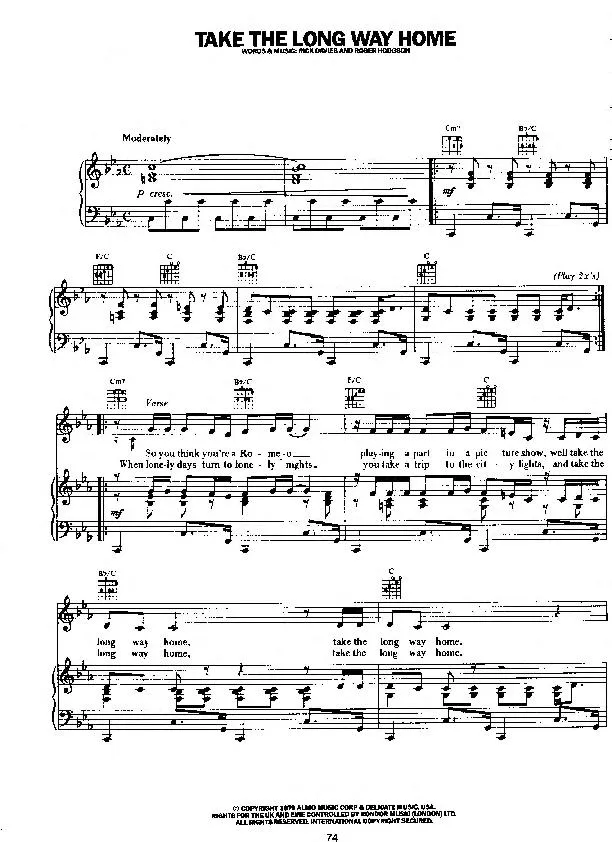 télécharger la partition d'accordéon Take the long way home (Chant : Supertramp) (Soul Rock) au format PDF
