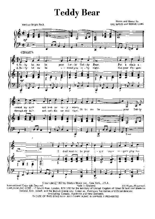 télécharger la partition d'accordéon Teddy bear (Chant : Elvis Presley) (Rock and Roll) au format PDF