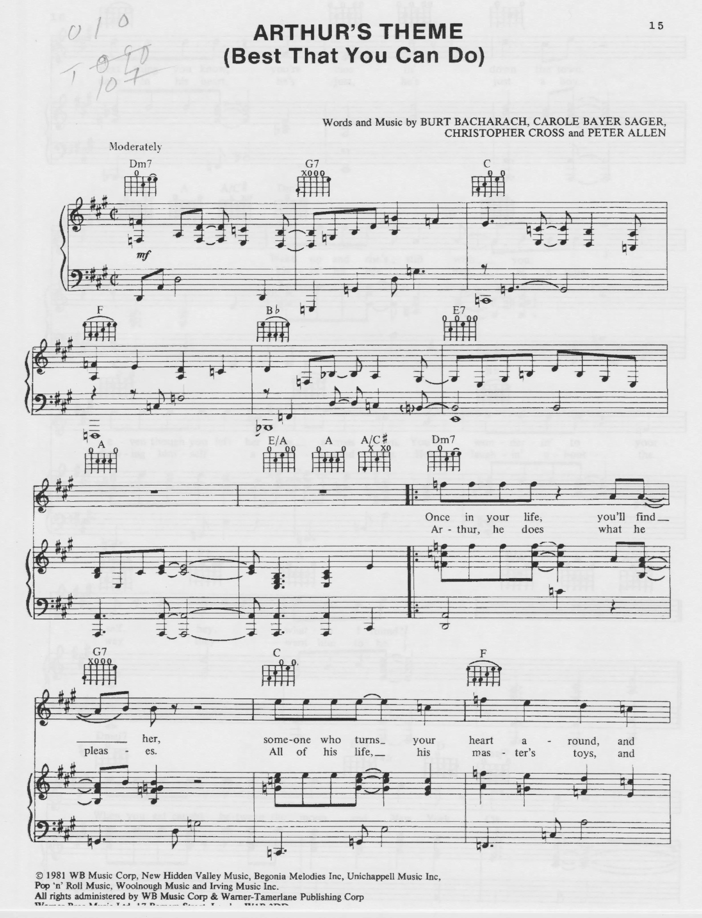 télécharger la partition d'accordéon Arthur's Theme (Best That You Can Do) au format PDF
