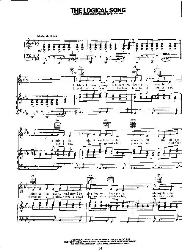 télécharger la partition d'accordéon The logical song (Supertramp) (Boléro) au format PDF