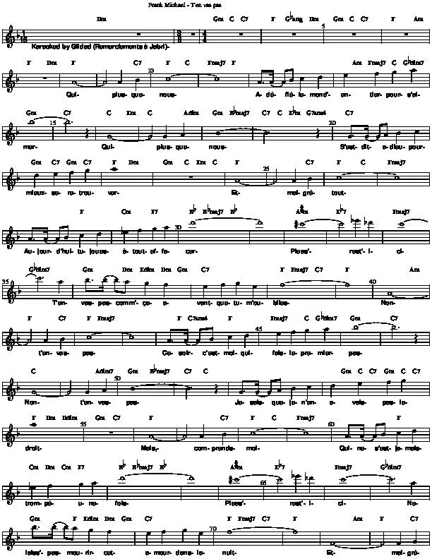 télécharger la partition d'accordéon T'en vas pas (Chant : Frank Michael) (Relevé) au format PDF