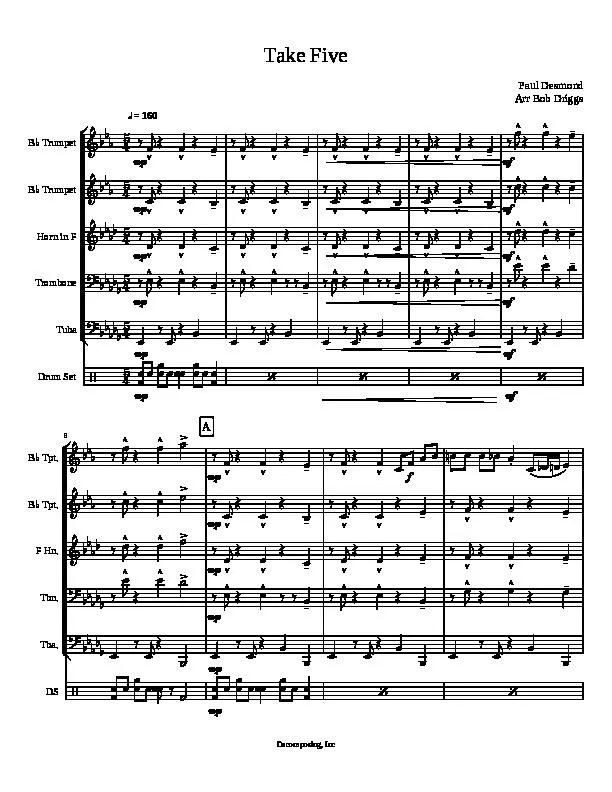 télécharger la partition d'accordéon Take Five (Brass quintet) (Arrangement : Bob Driggs) (Parties Cuivres)   au format PDF