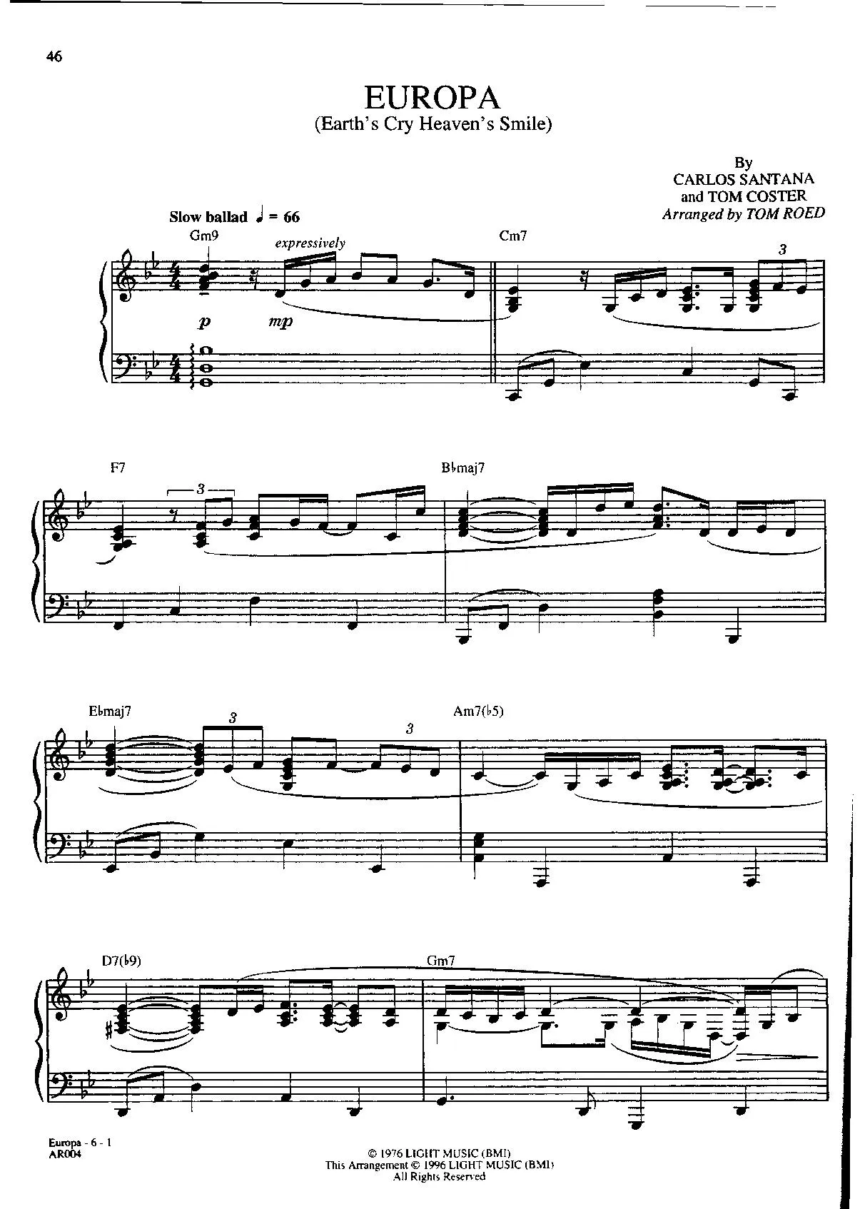 télécharger la partition d'accordéon Europa (Earth's Cry Heaven's Smile) (Arrangement : Tom Roed) au format PDF