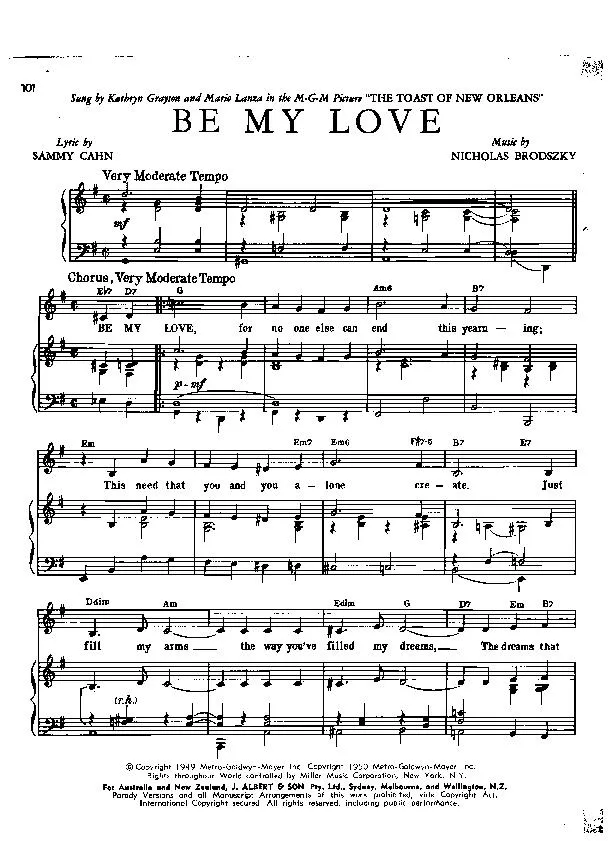 télécharger la partition d'accordéon Be My Love (Chant : Kathryn Grayson and Mario Lanza) au format PDF