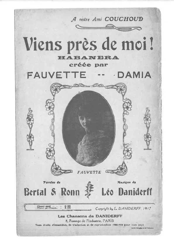 télécharger la partition d'accordéon Viens près de moi (Créé par : Fauvette / Damia) (Habanera) au format PDF