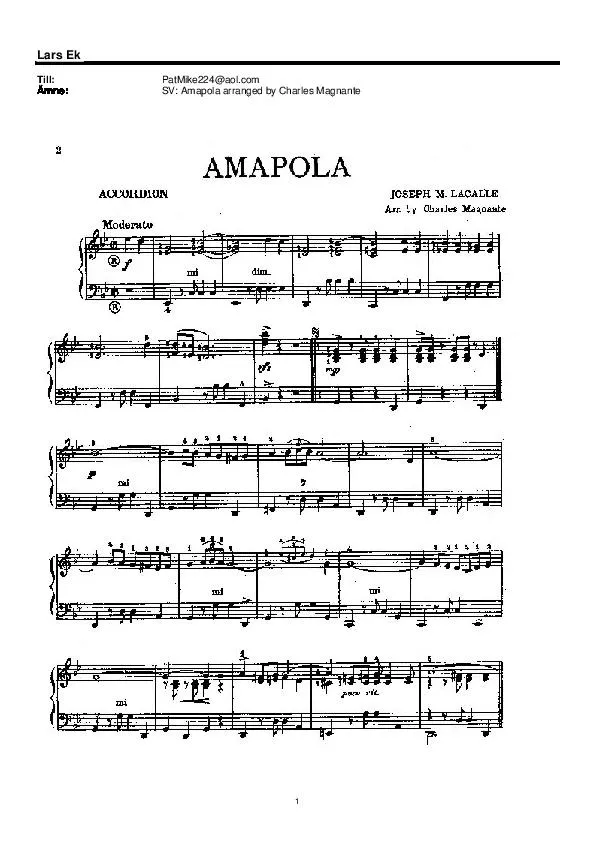 télécharger la partition d'accordéon Amapola (Arrangement : Charles Magnante) (Boléro) au format PDF