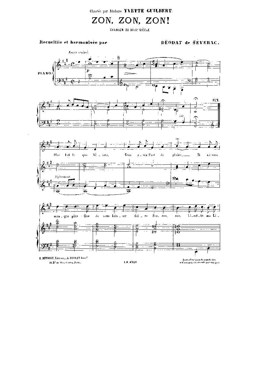 télécharger la partition d'accordéon Zon Zon Zon (Chant : Yvette Guilbert) (Folk) au format PDF