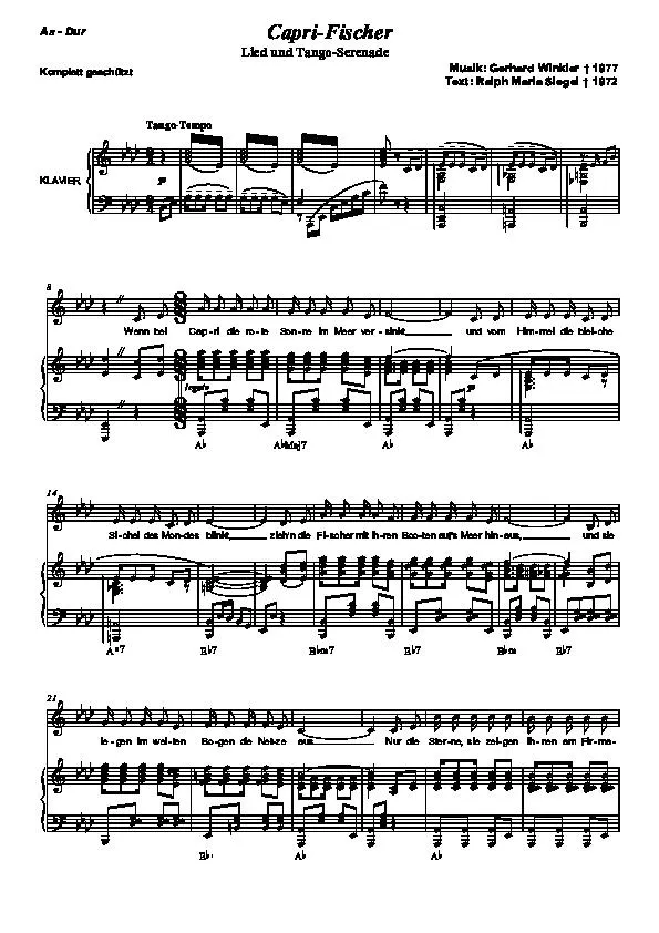 télécharger la partition d'accordéon Capri Fischer (Lied und Tango Serenade) au format PDF
