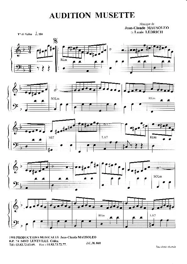 télécharger la partition d'accordéon Audition Musette (Valse) au format PDF