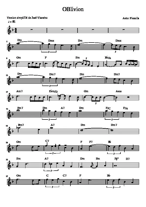 télécharger la partition d'accordéon Oblivion (Harmonisation José Viscaïno) au format PDF