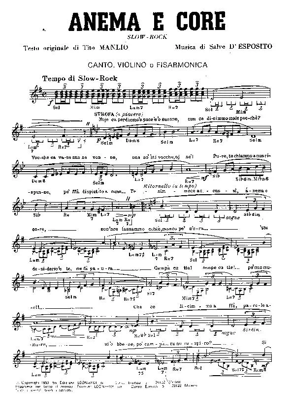 télécharger la partition d'accordéon Anema E Core (Slow-Rock) au format PDF