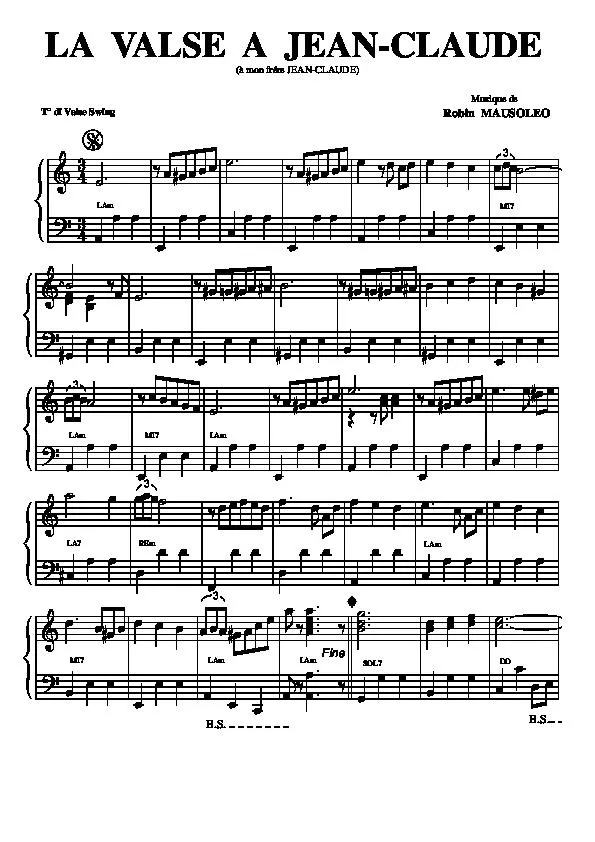 télécharger la partition d'accordéon La valse à Jean-Claude (Valse-Swing) au format PDF