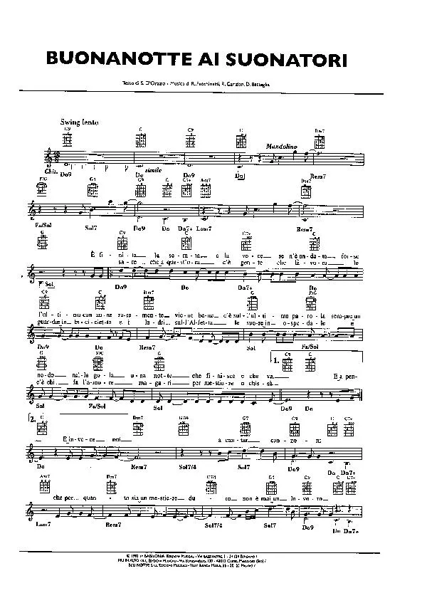 télécharger la partition d'accordéon Buonanotte ai suanatori (Chant : Pooh) (Slow Rock) au format PDF