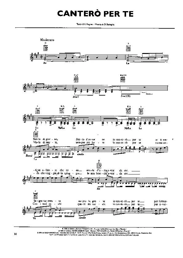 télécharger la partition d'accordéon Canterò per te (Chant : Pooh) (Disco Schlager) au format PDF