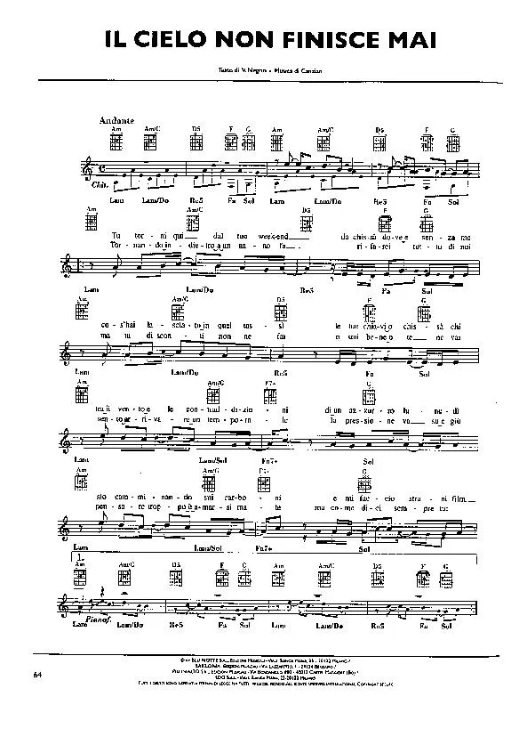 télécharger la partition d'accordéon Il cielo non finisce mai (Chant : Pooh) (Slow) au format PDF