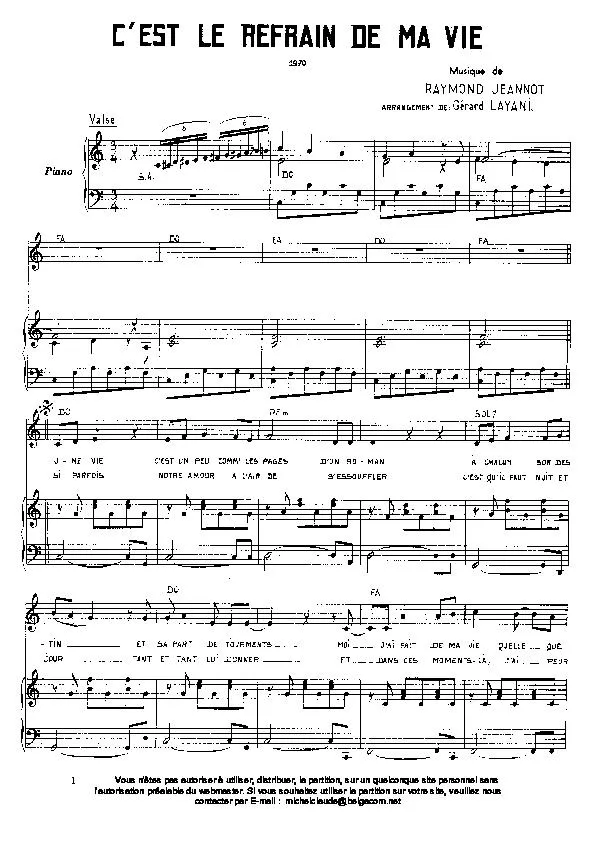 télécharger la partition d'accordéon C'est le refrain de ma vie (Arrangement de Gérard Layani) (Valse) au format PDF
